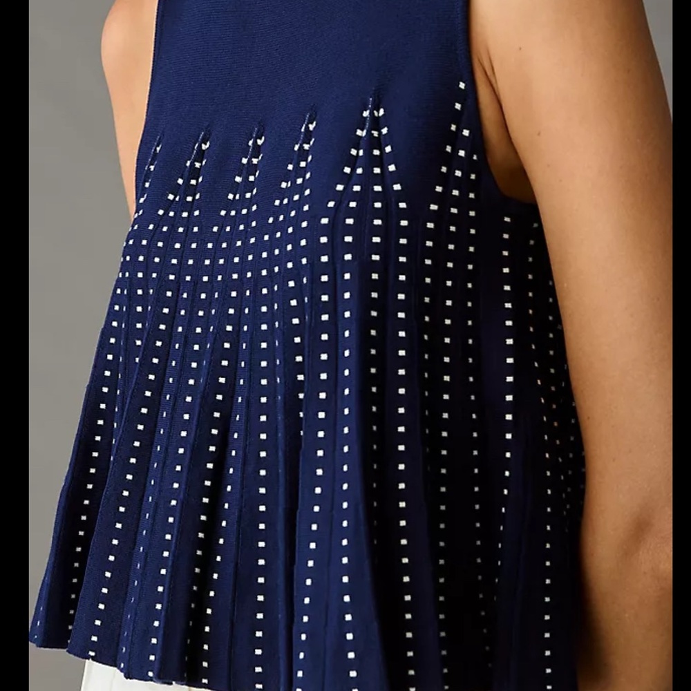 Navy Blue Sleeveless Top with White Dots